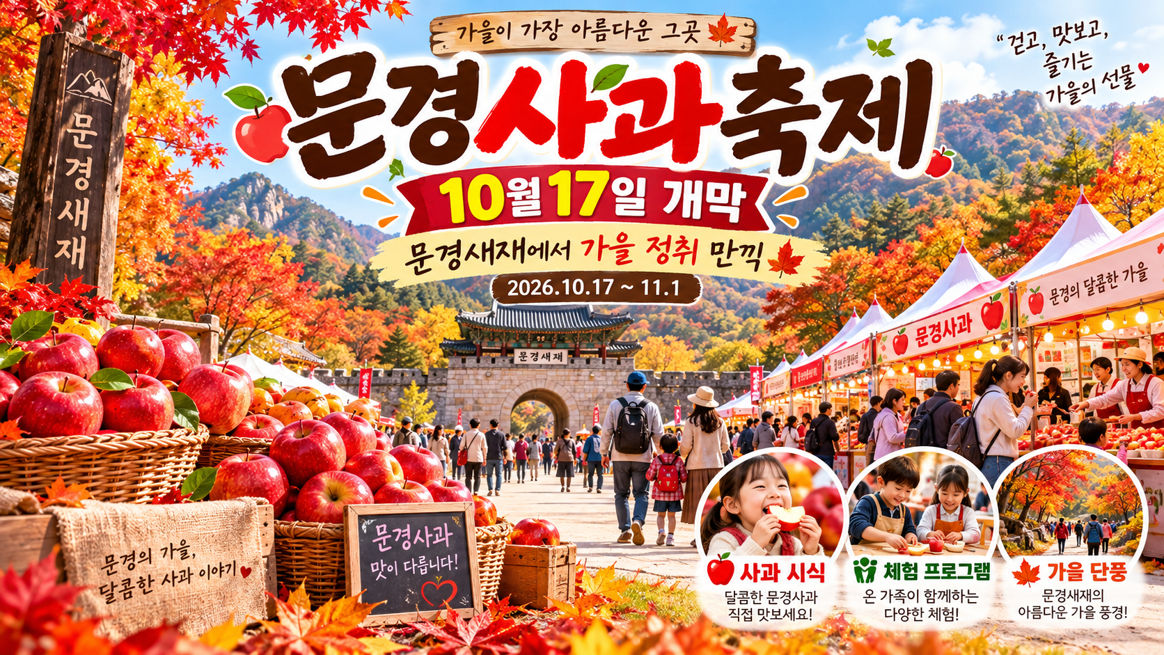 문경사과축제 10월 17일 개막, 문경새재에서 가을 정취 만끽하기