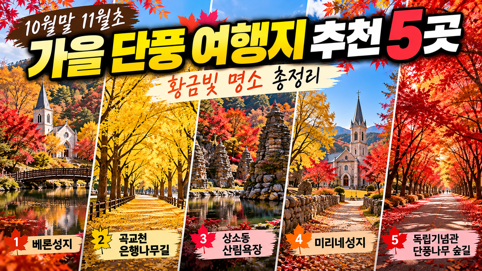 가을 단풍 여행지 추천 5곳, 10월말 11월초 황금빛 명소 총정리